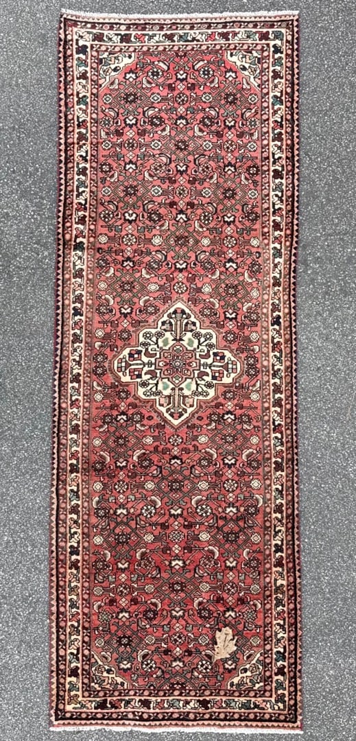 ANTIQUE PERSIAN BIDJAR HAND KNOTTED RUNNER, 3.10 x 11.0 (117cm x 335cm): Antique Persian Bidjar runner was hand knotted in Iran of 100% natural wool with a cotton foundation. This rug is 80+ years old, has medium wool piles and is in excellent condition for its age. B