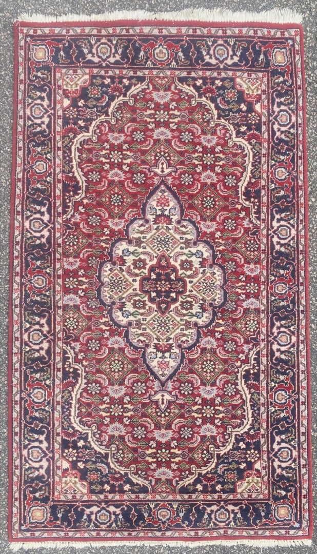 VINTAGE PERSIAN BIDJAR HAND KNOTTED RUG, 3.1 x 5.3: Vintage Persian Bidjar rug was hand knotted in Iran of 100% natural wool with a cotton foundation. This rug is 60+ years old, has medium wool piles and is in excellent condition for its age. Beau