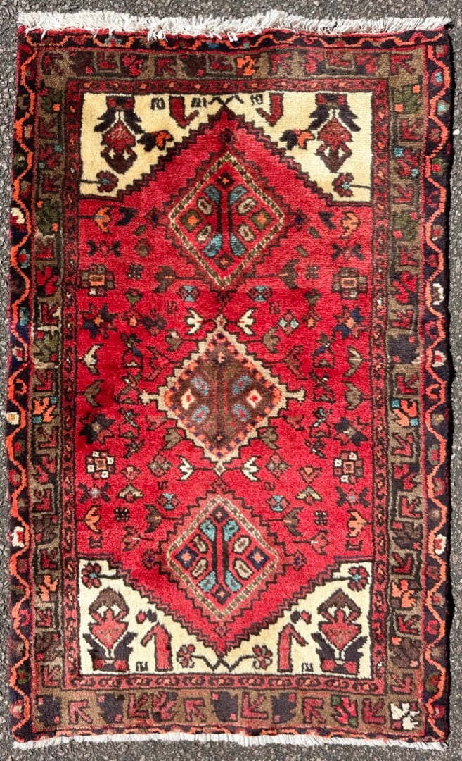 VINTAGE PERSIAN HAMADAN HAND KNOTTED RUG, 2.5 x 3.10 (74cm x 117cm) (1 of 4)