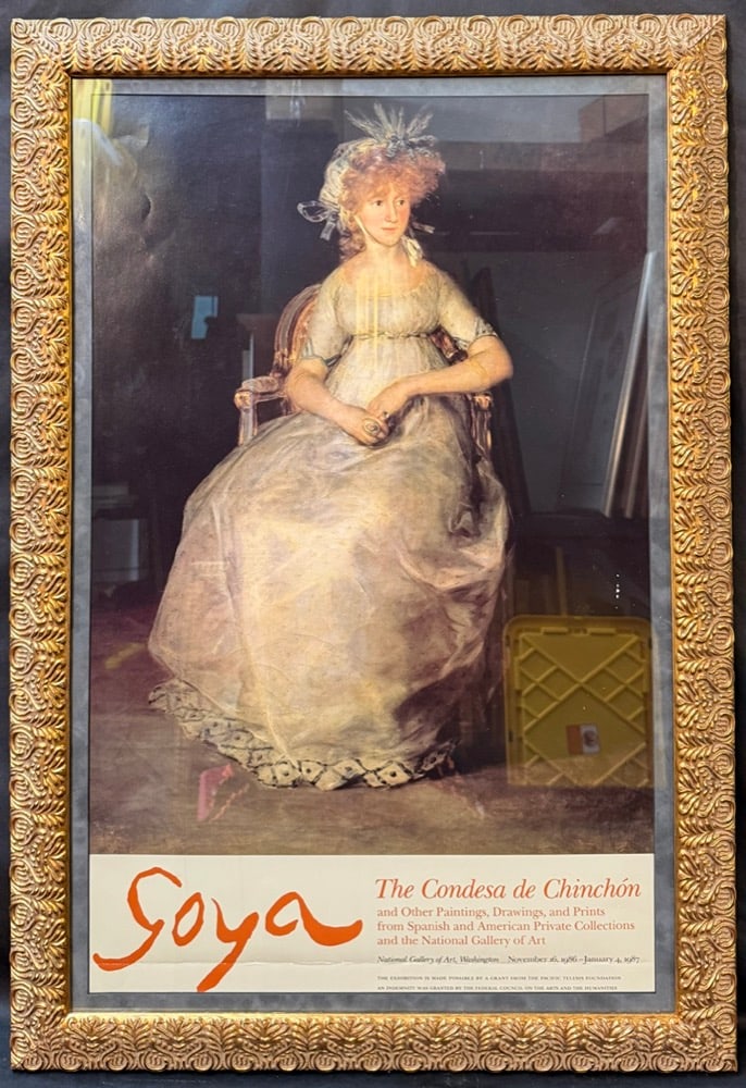 FRAMED NATIONAL GALLERY OF ART GOYA EXHIBITION POSTER,?THE CONDESA DE CHINCHON, WASHINGTON D.C.,: A striking vintage exhibition poster featuring Francisco de Goya's celebrated masterpiece The Condesa de Chinchon, produced for the landmark exhibition held at the National Gallery of Art, Washington,