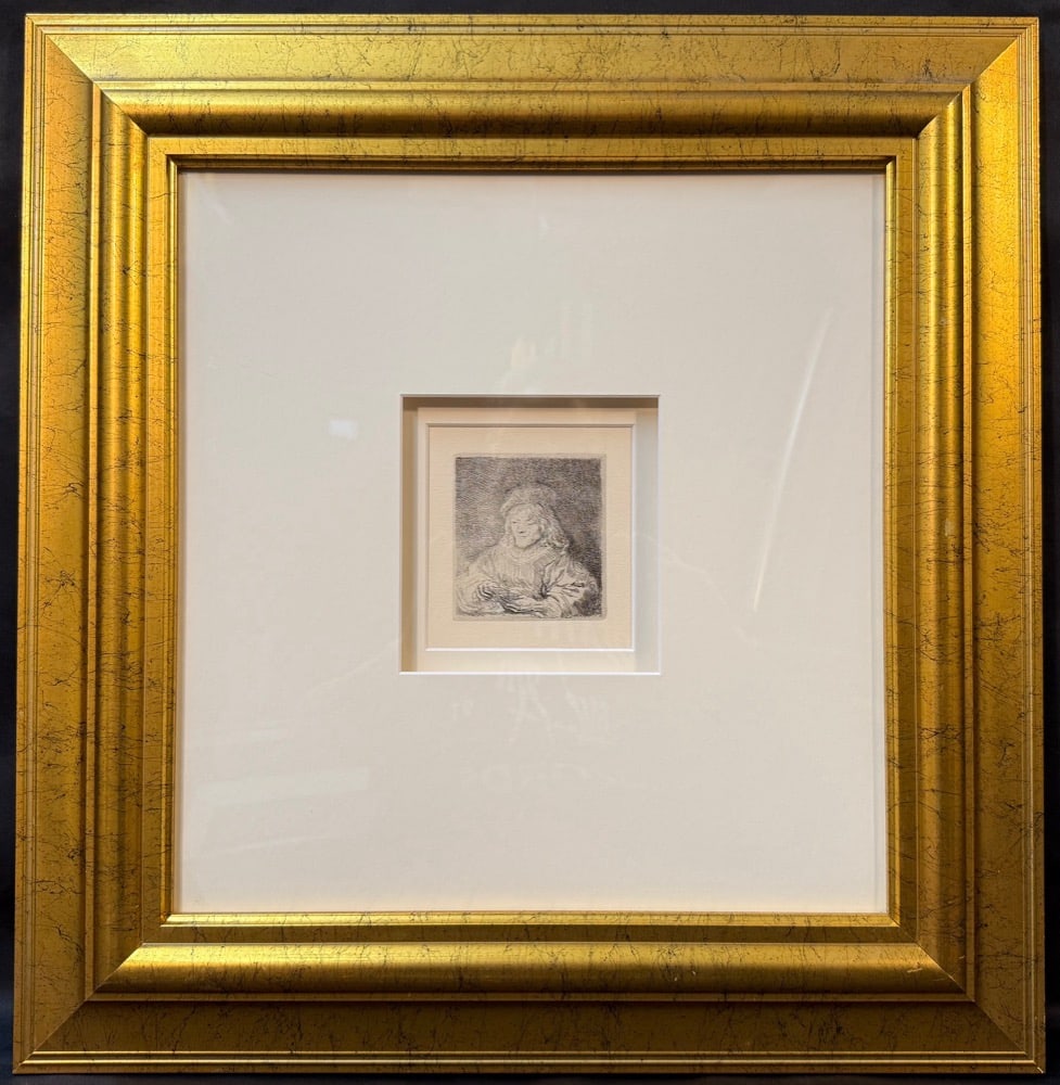 REMBRANDT VAN RIJN TITLED ?THE CARD PLAYER? ETCHING, 21IN x 22IN (53cm x 56cm) (1 of 12)