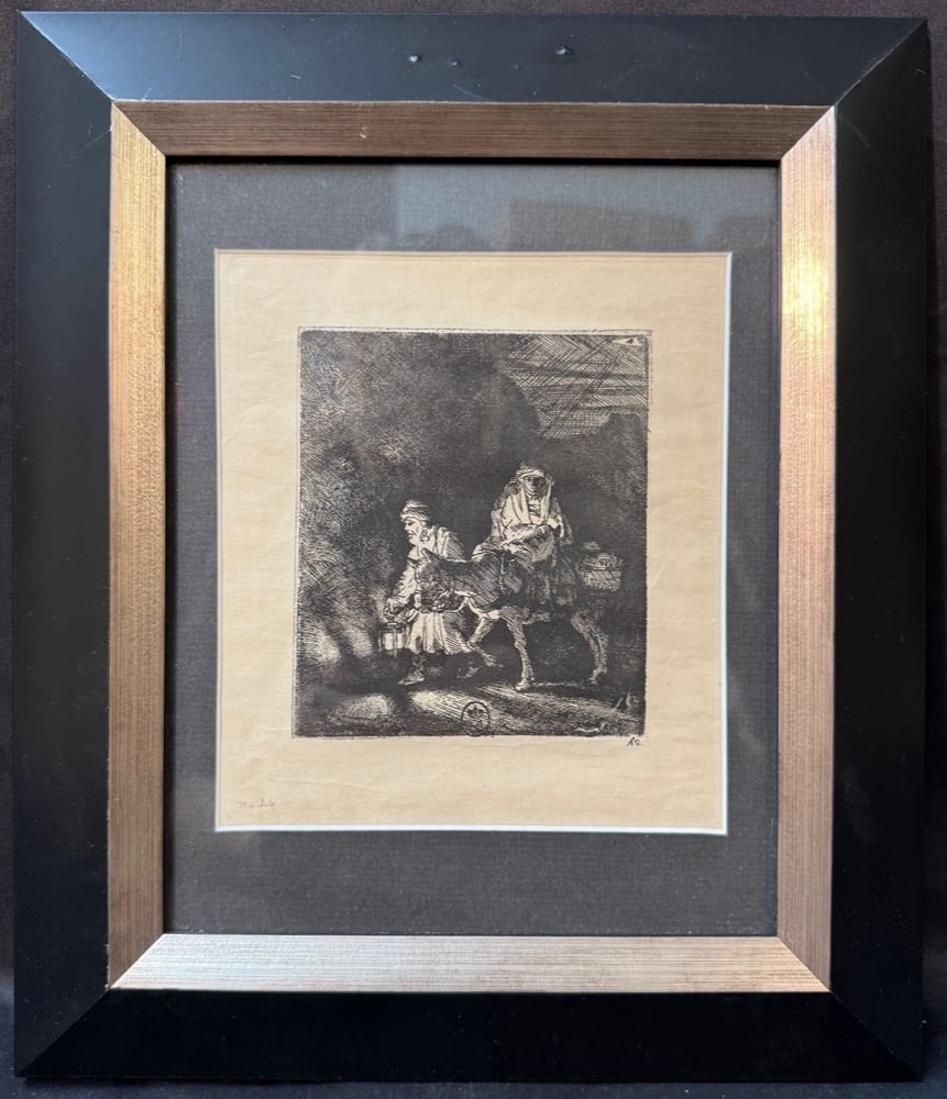 REMBRANDT VAN RIJN (1606-1669) ETCHING AND DRYPOINT TITLED THE FLIGHT INTO EGYPT BY NIGHT, 11IN x (1 of 11)