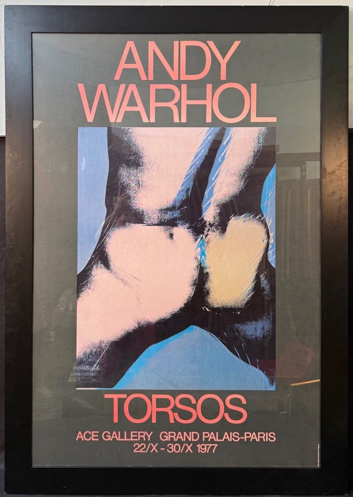 ANDY WARHOL (1928-1987) ORIGINAL TORSOS ART EXHIBITION POSTER, 46IN X 66IN (117cm x 168cm): This is a vintage Andy Warhol exhibition poster for his Torsos series, produced for a 1977 exhibition at the Grand Palais, Paris, organized by the Ace Gallery. This was o