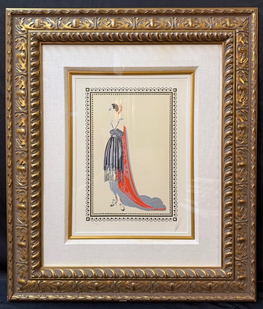 ROMAIN DE TIRTOFF, OR ERTE (1892-1990) SEDUCTRESS, HAND SIGNED ART DECO COLOR LITHOGRAPH, 1979,: This elegant Art Deco lithograph titled Seductress was created in 1979 by the celebrated designer Erté, one of the most influential artists of the Art Deco movement. Hand signed an