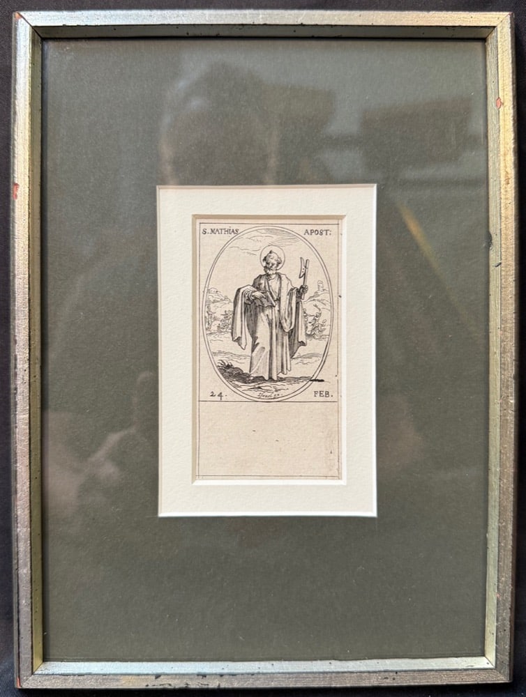 JACQUES CALLOT (1592-1635) ORIGINAL ETCHING S. MATHIAS APOTRE, 7.25IN x 9.25IN (18cm x 23cm) WITH (1 of 7)