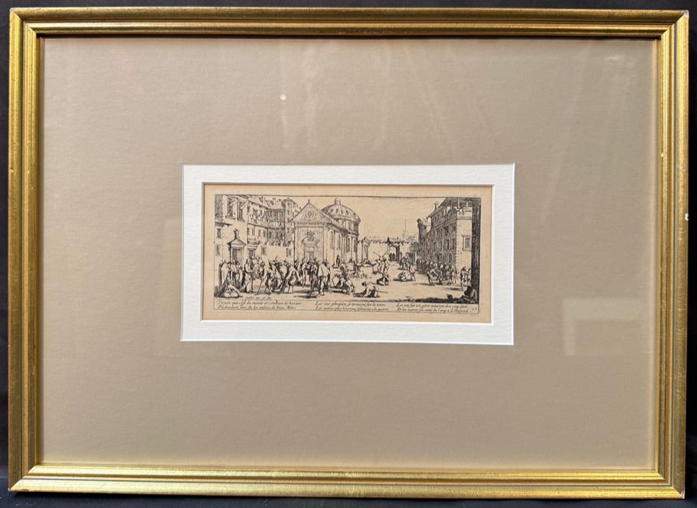 JACQUES CALLOT (1592-1635) ORIGINAL ETCHING TITLED L?HOPITAL, 13IN x 17.75IN (33cm x 45cm) WITH (1 of 8)