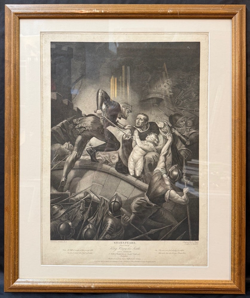 SHAKESPREARE HENRY VI, ENGRAVED BY GEORGE C. PLAYTER (LATE 18th CENTURY) AFTER JAMES NORTHCOTE: An original, late-18th-century English historical engraving illustrating a dramatic scene from William Shakespeare’s history play The Third Part of King Henry VI, Act I, Scene III. The compositi