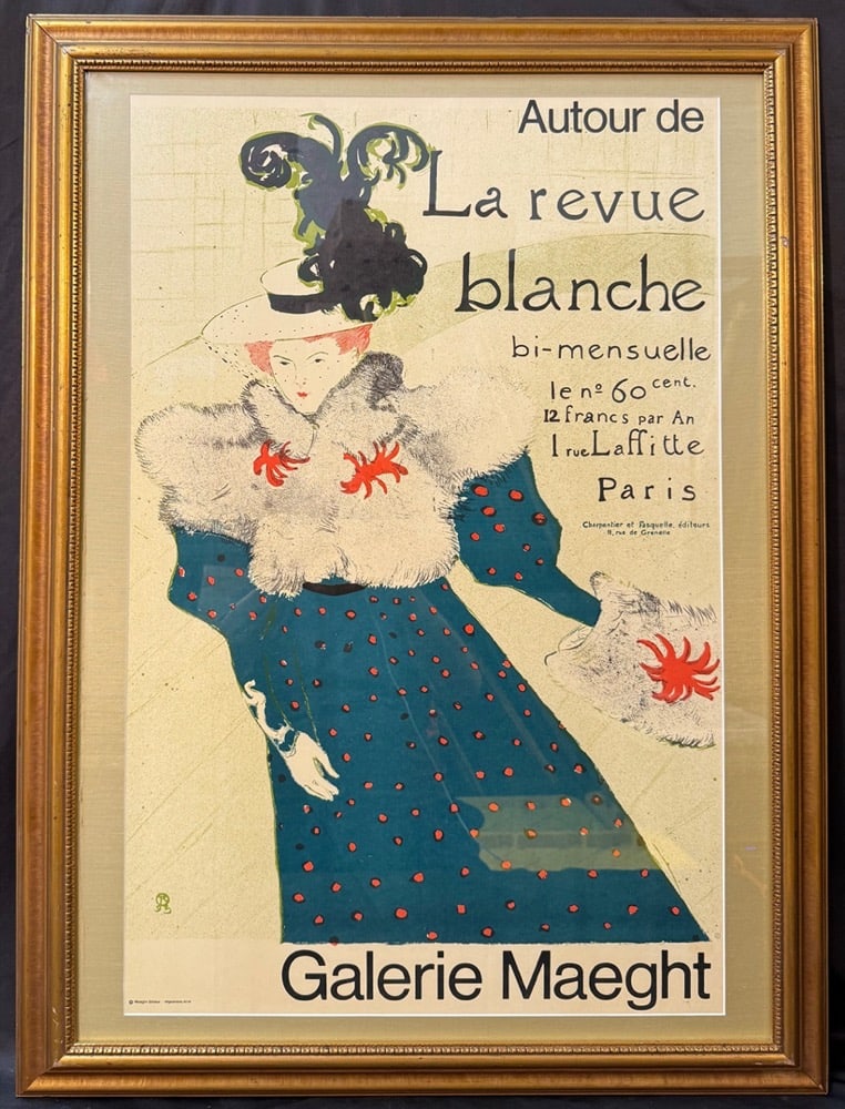 HENRI DE TOULOUSE-LAUTREC (1864-1901) ORIGINAL ART EXHIBITION POSTER FOR GALERIE MAEGHT, 29.5IN x: Henri de Toulouse-Lautrec (1854-1901) original art exhibition poster for a 1970 Galerie Maeght show. The underlying piece is titled La Revue Blanche and it is after the original which was originally p