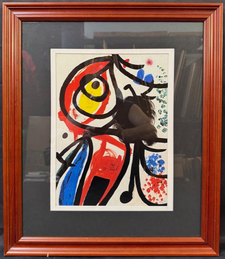 JOAN MIRO (1893-1983) ORIGINAL LIMITED-EDITION LITHOGRAPH TITLED PERSONNAGE OISEAUX, 19IN x 22IN: Original, limited-edition lithograph by celebrated Spanish artist Joan Miro (1893-1983). This piece is titled Personnage Oiseaux, and it was produced in 1978 on Vellum paper in Paris by Gallery Maeght