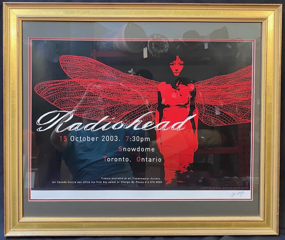 ORIGINAL RADIOHEAD CONCERT POSTER FOR THE TORONTO SNOWDOME SHOW, OCTOBER 15, 2003, HAND SIGNED,: Original, hand signed Radiohead concert poster for their October 15, 2003 show at the Snowdome Toronto. It was designed by artist Joe Whyte, and it is hand signed by him in the lower right corner. Wit