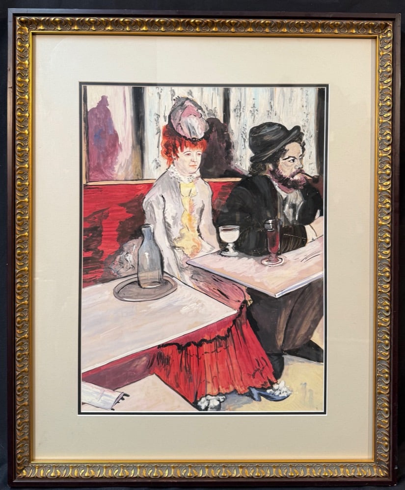 EDGAR DEGAS (1834-1917) LITHOGRAPH TITLED THE ABSINTHE DRINKER, 27.5IN x 33.5IN (70cm x 85cm): Edgar Degas (1834-1917) lithograph titled The Absinthe Drinker. This piece is after the original which was painted in 1875 and now hangs in the Musee d’Orsay in Paris. It is double matted and fr