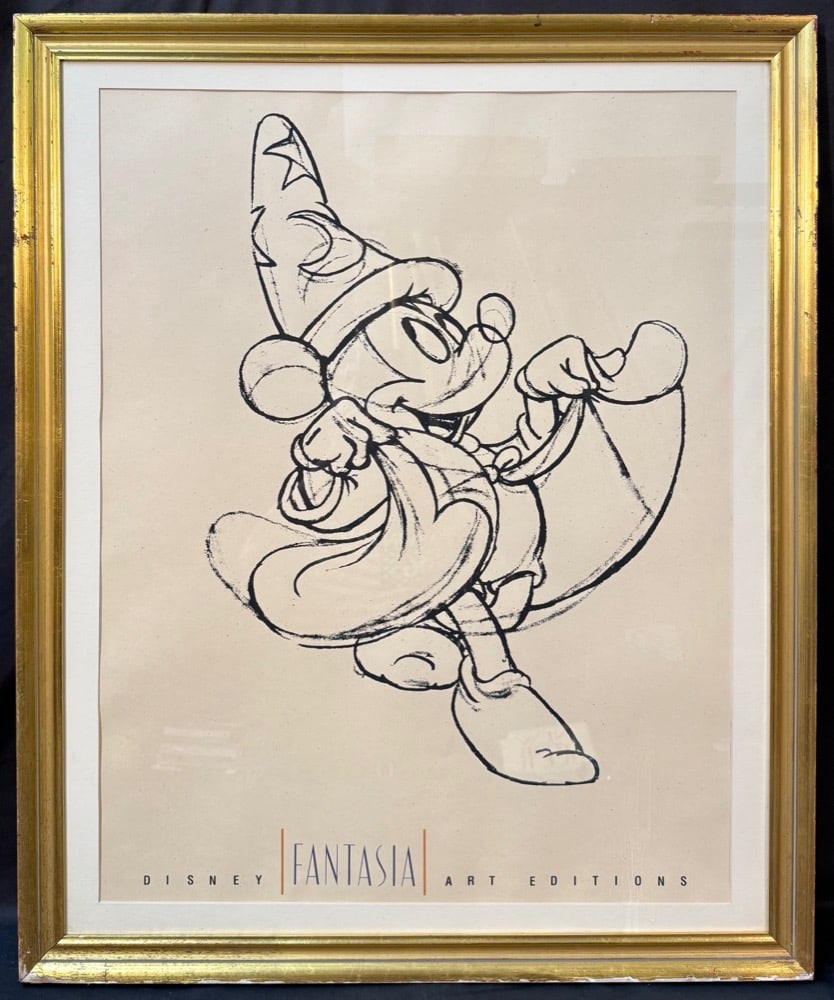 THE SORCERER?S APPRENTICE LITHOGRAPH BY DISNEY ART EDITIONS, 28.5IN x 34.5IN (72cm x 87cm): The Sorcerer’s Apprentice lithograph from an original animation drawing for Fantasia. This piece is after the original and was produced in 1993 by Disney Art Editions Inc. It was printed in the 