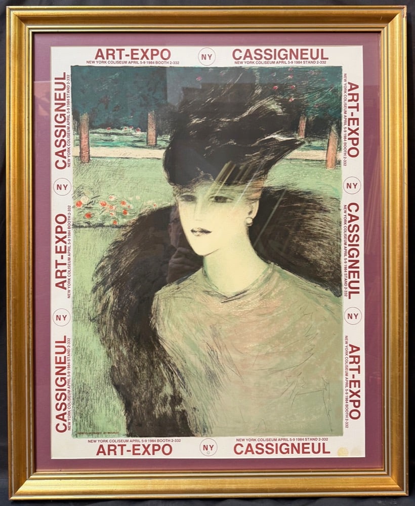 JEAN-PIERRE CASSIGNEUL (1935) ORIGINAL ART EXPOSITION POSTER AT THE NEW YORK COLISEUM, 26IN x 32IN: This is an original exhibition poster designed by Jean-Pierre Cassigneul for ART-EXPO New York, held at the New York Coliseum, April 5–9, 1984. The composition features one of Cassigneul