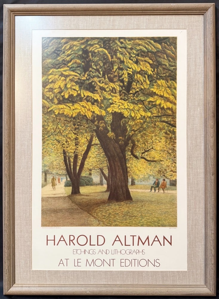 HAROLD ALTMAN (1924-2003) VINTAGE MOURLOT COLOR LITHOGRAPH EXHIBITION POSTER ON ARCHES PAPER, LE: Offered here is an exceptionally attractive vintage color lithographic exhibition poster by acclaimed American printmaker Harold Altman (1924–2003), printed in France by the celebrated Mourlot w