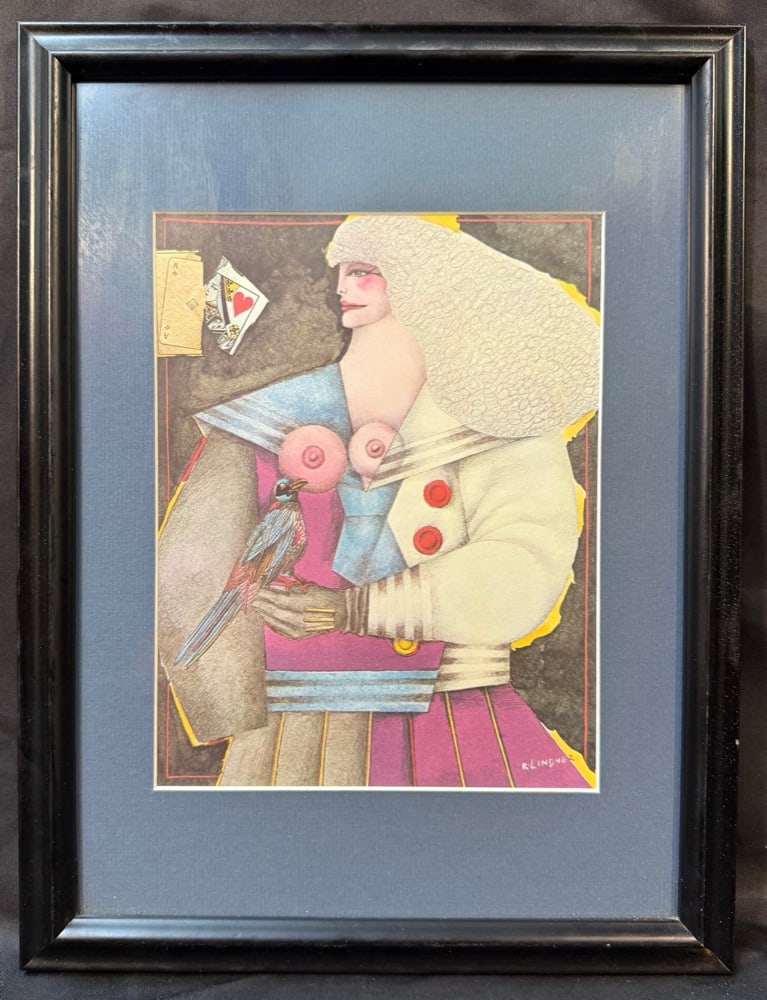 RICHARD LINDNER (1901-1978) ORIGINAL LITHOGRAPH TITLED GIRL WITH BIRD, 12.5 x 16.5IN (32cm x 42cm) (1 of 4)