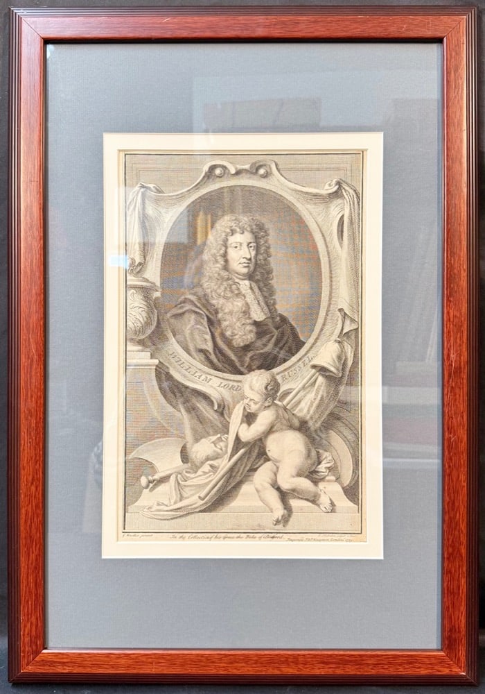 1739 HOUBRAKEN ENGRAVING OF WILLIAM LORD RUSSELL AFTER SIR GODFREY KNELLER, ORIGINAL LAID PAPER,: A highly desirable and historically significant 18th-century engraved portrait of William Lord Russell, executed by renowned Dutch master engraver Jacob Houbraken after a painting by the celebrated En