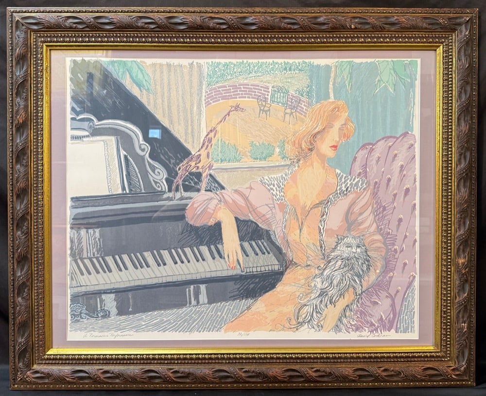 DAVID COCHRAN (20th CENTURY) A PERSUASIVE PERFORMANCE, HAND SIGNED LIMITED-EDITION LITHOGRAPH, 35IN: A visually striking and highly decorative limited-edition lithograph titled “A Persuasive Performance” by contemporary American artist David Cochran, known for his sophisticated interior s