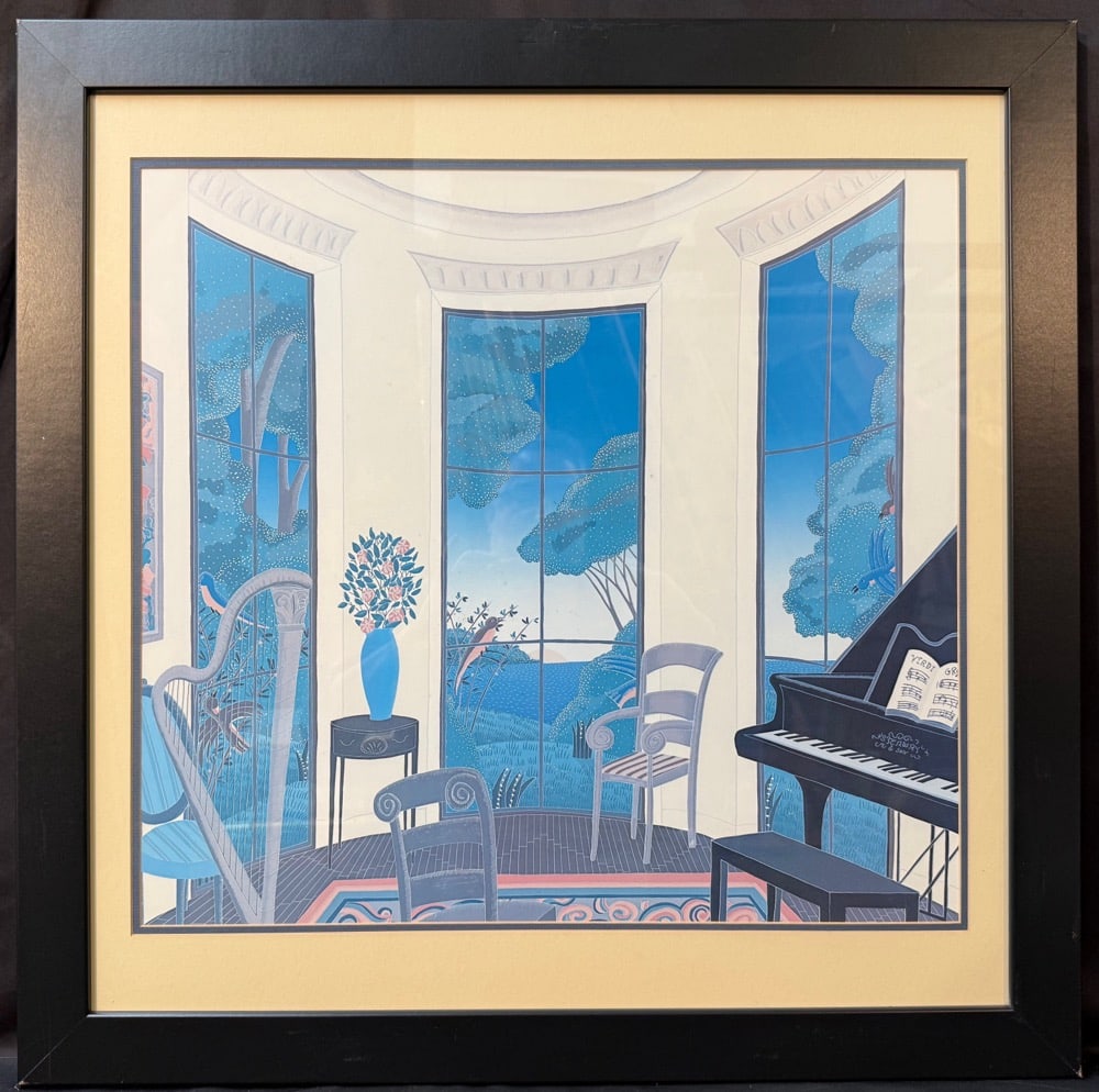 THOMAS MCKNIGHT (1941) SERIGRAPH TITLED TANGLEWOOD, 29.5IN x 29.5IN (75cm x 75cm): Serigraph on paper by American artist Thomas McKnight (1941) is titled Tanglewood, and it is inspired by the time spent by McKnight at the Tanglewood Music Center in the Berkshires. This piece was pro