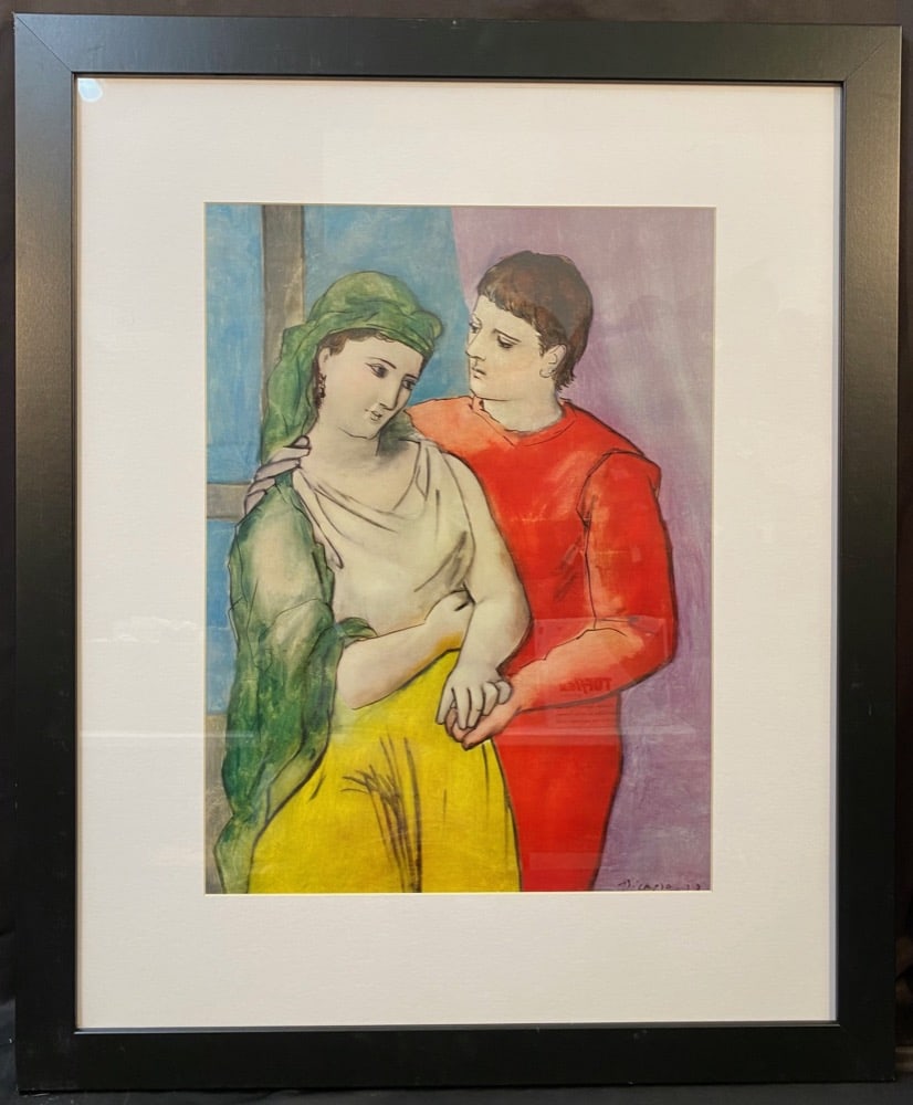 AFTER PABLO PICASSO (1881-1973) LITHOGRAPH TITLED THE LOVERS, 29.5IN x 35.5IN (75cm x 90cm): After Pablo Picasso (1881-1973) lithograph titled The Lovers, which is after the original which was painted in 1923 and currently hangs in The National Gallery of Art in Washington DC. This piece is p