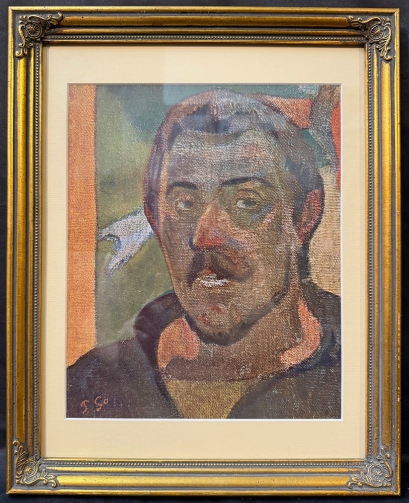 PAUL GAUGUIN (1848-1903) LITHOGRAPH TITLED PORTRAIT DE L?ARTISTE, 12.5IN x 15.5IN (32cm x 39cm): Paul Gauguin (1848-1903) lithograph titled Portrait de l’Artiste, after the original which was painted in 1888 and now hangs in the Pushkin Fine Arts Museum in Moscow. This piece was produced in
