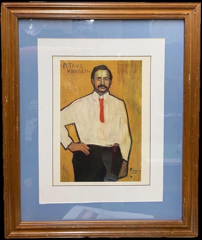 AFTER PABLO PICASSO (1881-1973) LITHOGRAPH TITLED PORTRAIT OF PETRUS MANACH, 18.5IN x 22.5IN (75cm x: After Pablo Picasso (1881-1973) lithograph titled Portrait of Petrus Manach, which is after the original which was painted in 1901 and now hangs in the National Gallery of Art in Washington, DC. This 