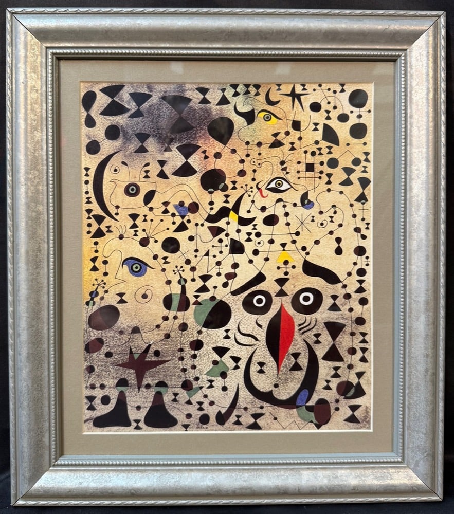 JOAN MIRO (1893-1983) LITHOGRAPH TITLED LE BEL OISEAU DECHIFFRANT L?INCONNU AU COUPLE D?AMOUREUX,: Lithograph by celebrated Spanish artist Joan Miro (1893-1983) titled Le Bel oiseau dechiffrant l’inconnu au couple d’amoureux (The Beautiful Bird Revealing the Unknown to a Pair of Lovers)