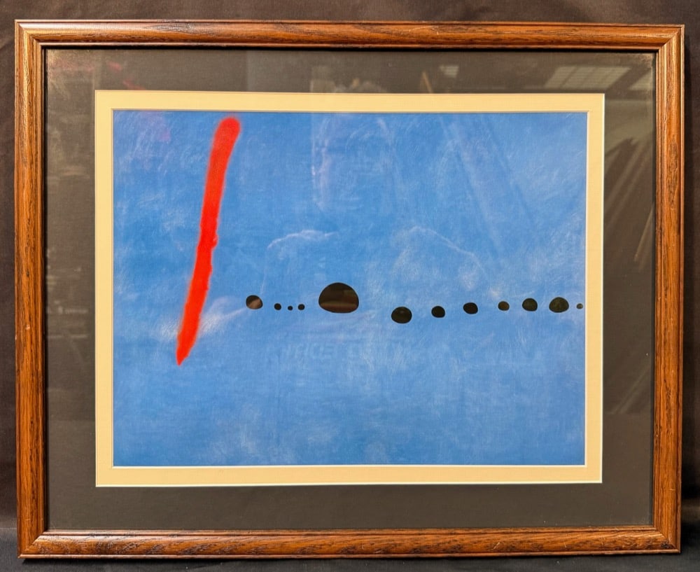 JOAN MIRO (1893-1983) LITHOGRAPH TITLED BLUE II, 16IN X 20IN (41cm x 51cm): Lithograph by celebrated Spanish artist Joan Miro (1893-1983) titled Blue II. This piece is after the original which was painted in 1961 and is located at The Centre Pompidou in Paris, and is part of 