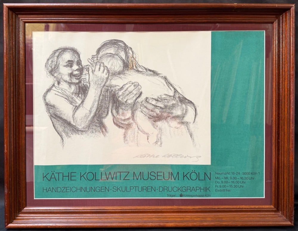 KATHE KOLLWITZ (1867-1945) MUSEUM KOLN VINTAGE EXHIBITION POSTER, 21IN x 27IN (53cm x 69cm): Original vintage exhibition poster issued by the Käthe Kollwitz Museum Köln (Cologne, Germany), featuring one of the artist's most moving and recognizable themes: human compassion, family, a