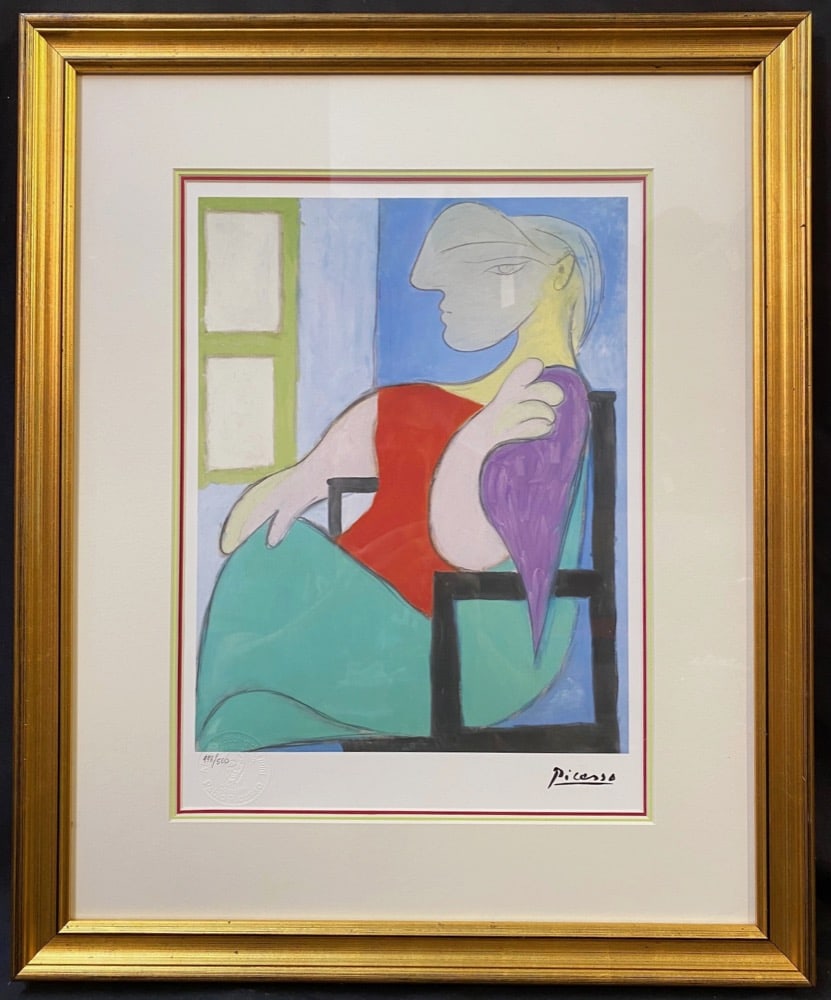 AFTER PABLO PICASSO (1881-1973) LIMITED EDITION GICLEE TITLED FEMME ASSISE PRES D?UNE FENETRE WITH: After Pablo Picasso (1881-1973) limited edition, authorized giclee titled Femme assise pres d’une fenetre, after the original which was painted in 1932 and was sold in 2013 for $45 million. This