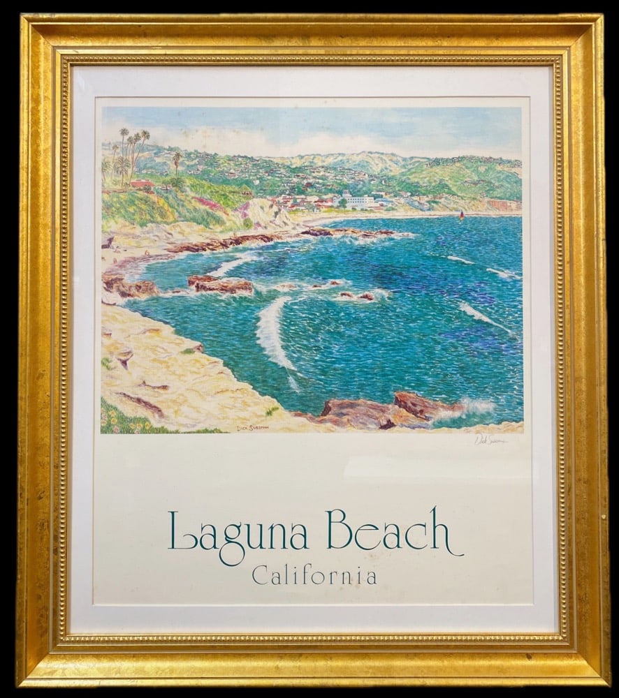 RICHARD SUSSMAN (1908-1971) HAND SIGNED, ORIGINAL LITHOGRAPH TITLED LAGUNA COASTLINE, 24.5IN x: Original, hand signed lithograph by California artist Richard “Dick” Sussman (1908-1971). This piece was produced on very thick stock paper by Sussman’s own print shop called Local C