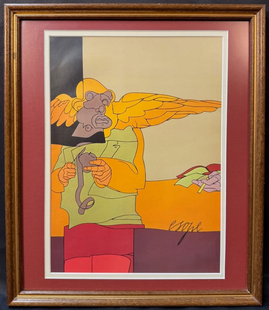 VALERIO ADAMI (1935) ORIGINAL LITHOGRAPH TITLED ESOPE EPIGRAMME, 14.5IN x 17IN (37cm x 43cm) (1 of 2)