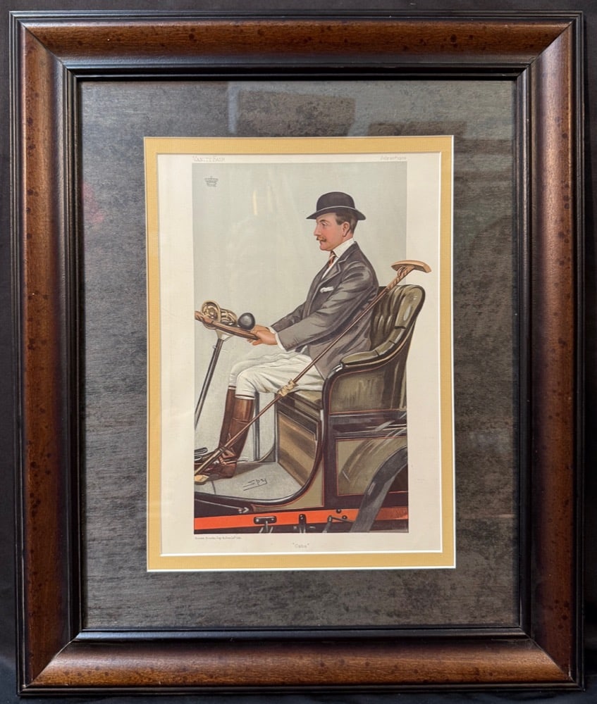 ORIGINAL VANITY FAIR CARICATURE OF THE EARL OF SHREWSBURY WITH COA, 1903, 20.5IN x 24.5IN (52cm x: This is an original Vanity Fair lithograph titled “Cabs”, published on July 30, 1903, featuring Charles Henry John Chetwynd-Talbot, the 20th Earl of Shrewsbury and Talb