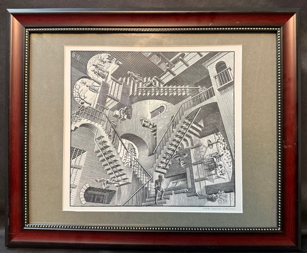 M.C. ESCHER (1898-1972) AUTHORIZED CORDON ART PRINT TITLED RELATIVITY, 13IN x 16IN (33cm x 41cm) (1 of 6)
