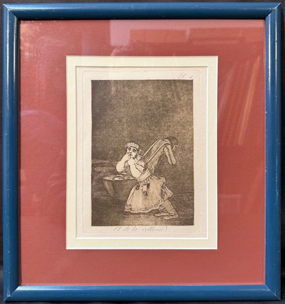 FRANCISCO JOSE DE GOYA Y LUCIENTES (1746-1828), ETCHING AND AQUATINT TITLED EL DE LA ROLLONA, 13.5IN: This is a finely printed, posthumous impression of Plate 4, El de la rollona, from Francisco de Goya’s seminal satirical series Los Caprichos, first published in 1799. This piece 