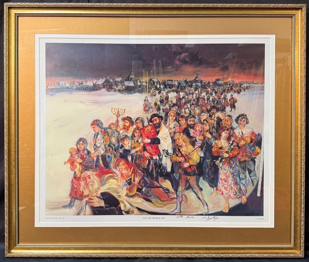ORIGINAL WALTER SPITZER (1927-2021) HAND SIGNED, LITHOGRAPH TITLED LET MY PEOPLE GO, 31.5IN x 37IN: Walter Spitzer (1927-2021) hand signed, original lithograph titled Let My People Go. This piece is after the original which was an oil on canvas. The original is an oil on canvas (indicated by “