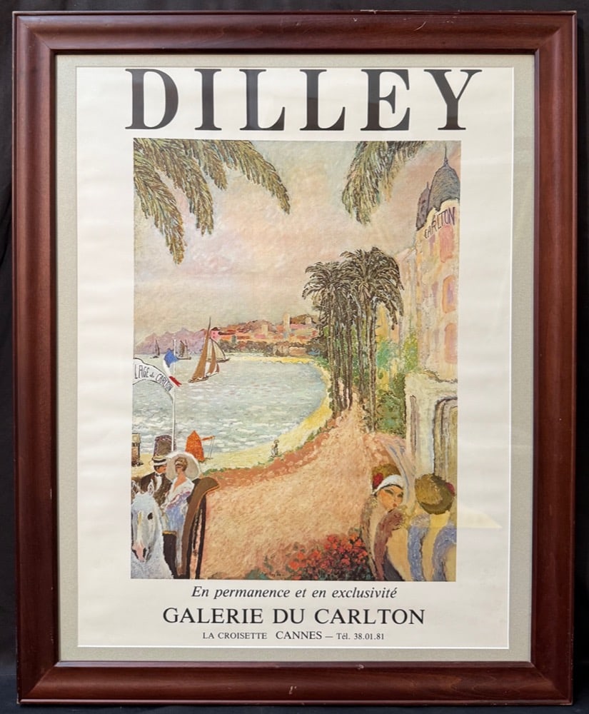 ORIGINAL RAMON DILLEY (1932) GALERIE DU CARLTON ART EXHIBITION POSTER, 25.5IN x 31.5IN (65cm x 80cm): Ramon Dilley (1932) original exhibition poster for the opening of the Ramon Dilley exhibit at the Galerie du Carlton in Cannes, France in the Summer of 1982. This exhibition took place in collaboratio