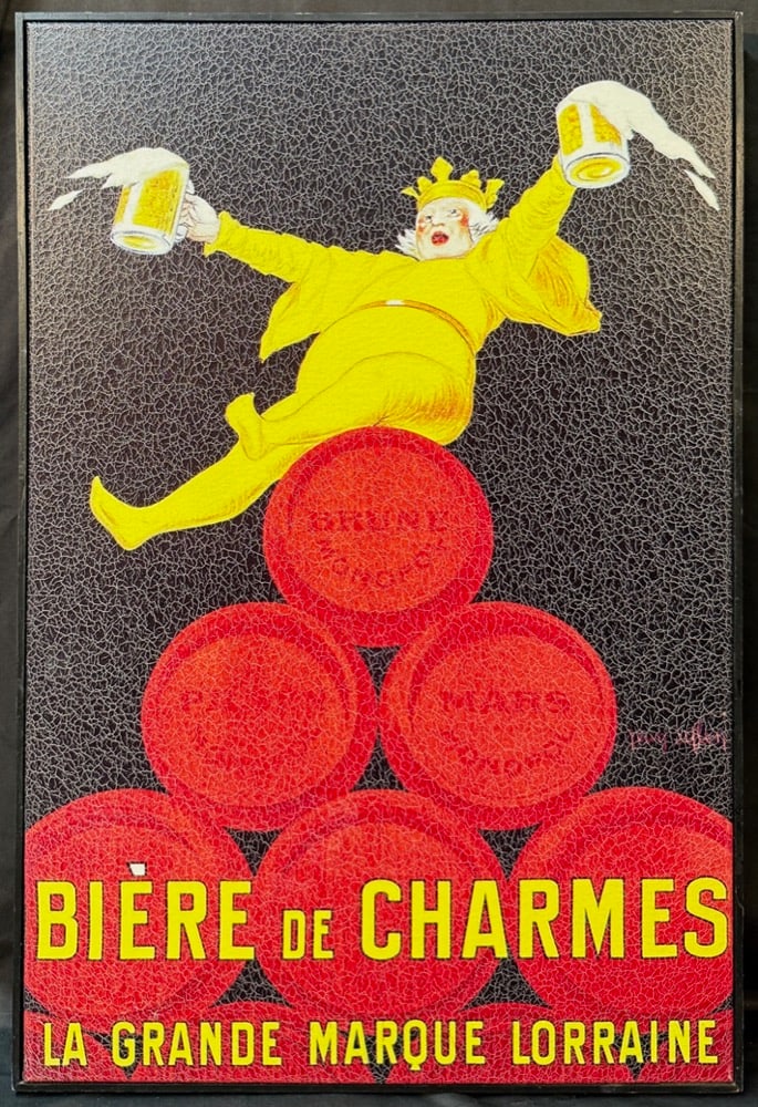 JEAN D?YLEN (1866-1938) LITHOGRAPH ON CANVAS TITLED BIERE DE CHARMES, 20.5IN x 30.5IN (52cm x 77cm): Jean D’Ylen (born Jean Paul Beguin, French, 1866-1938) lithograph on canvas titled Biere de Charmes. It is after the original which was produced in the 1920s. This piece is mounted on a frame an