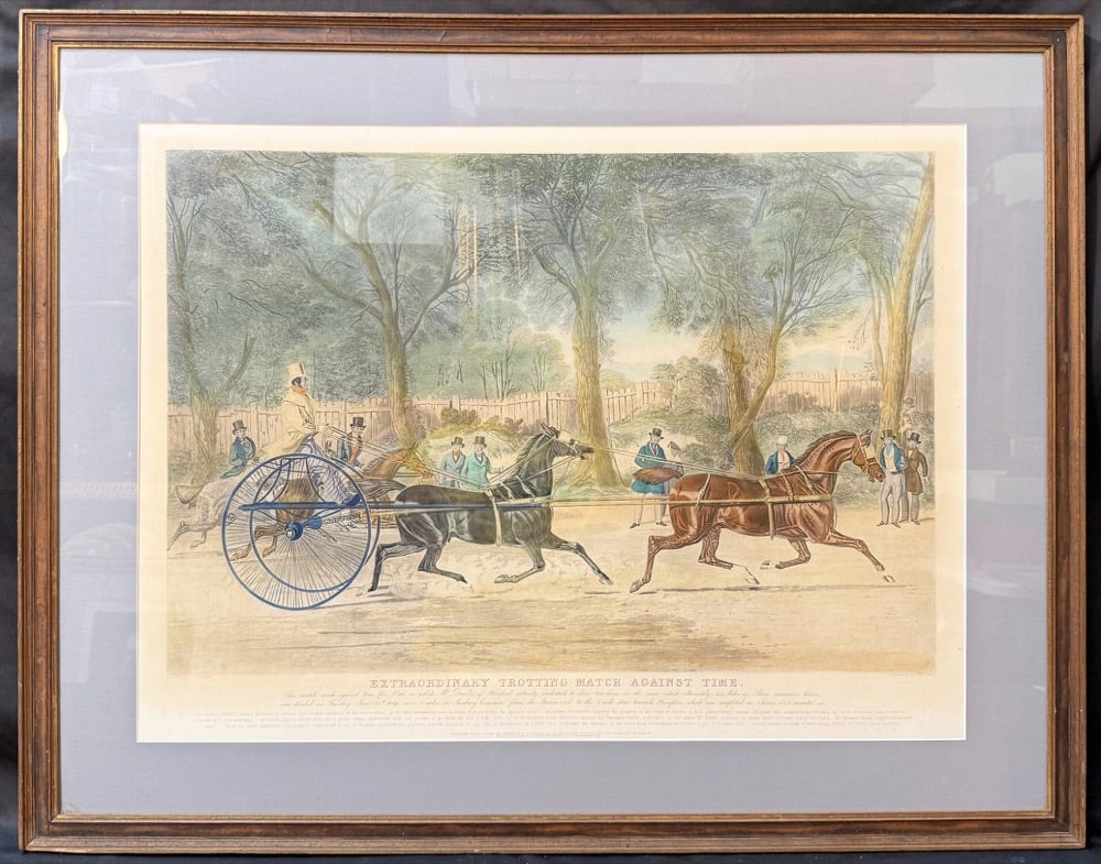 JOHN FREDERICK HERRING (1795-1865) EXTRAORDINARY TROTTING MATCH AGAINST TIME, HAND COLORED SPORTING (1 of 9)