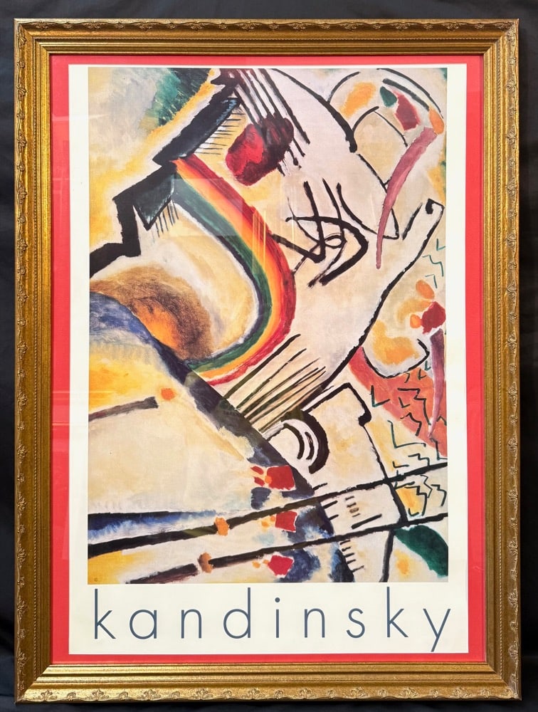 WASSILY KANDINSKY (1866-1944) ABSTRACT COMPOSITION POSTER LITHOGRAPH TITLED COSSACKS, 1910, 29IN x: A color lithographic poster after a famous abstract composition by pioneering modernist Wassily Kandinsky, widely regarded as one of the founders of pure abstraction in Western art. The image reproduc