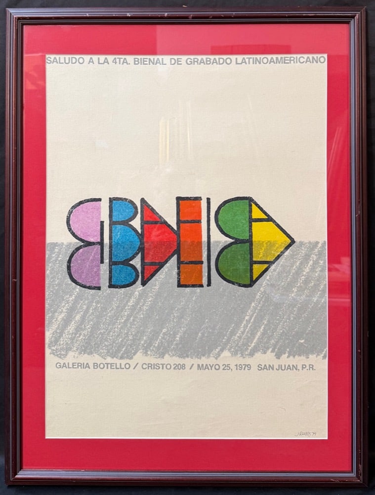 4TH SAN JUAN BIENNIAL OF LATIN AMERICA PRINTMAKING, 22IN x 29IN (56cm x 74cm): This poster is a commemorative piece for the 4th San Juan Biennial of Latin American Printmaking (4ta. Bienal de Grabado Latinoamericano), an event that took place in Puerto Rico in 197