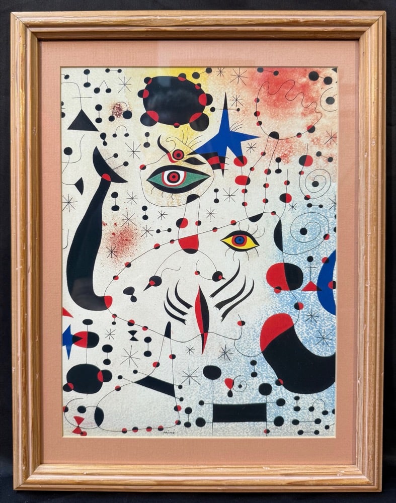 JOAN MIRO (1893-1983) LITHOGRAPH TITLED CIPHERS AND CONSTELLATIONS, IN LOVE WITH A WOMAN, 13.5IN X: Lithograph by celebrated Spanish artist Joan Miro (1893-1983) titled Ciphers and Constellations, in Love with a Woman. This piece is after the original which was painted in 1941 and is part of the col