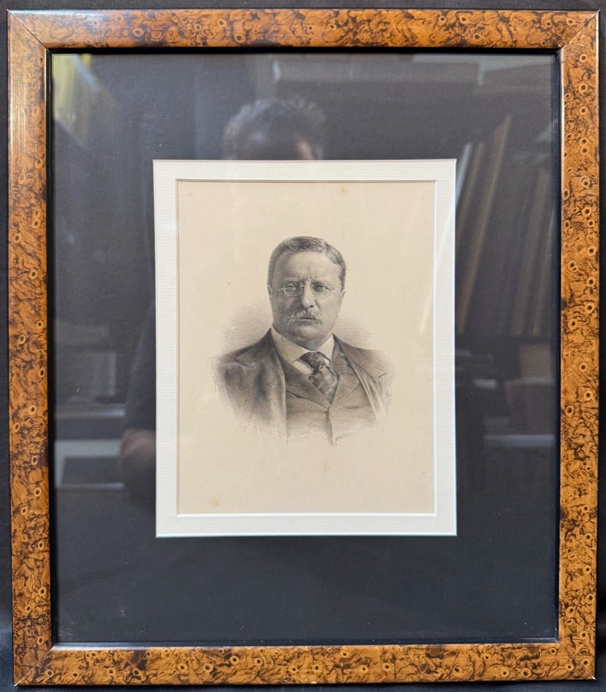 1908 THEODORE ROOSEVELT STEEL ENGRAVING PORTRAIT, G.F.C. SMILLIE SIGNED, U.S. PRESIDENTIAL AUTHORITY: A striking and highly refined 1908 engraved portrait of Theodore Roosevelt, executed by noted engraver G.F.C. Smillie, whose work is closely associated with the precision-driven tradition of U.S. gove