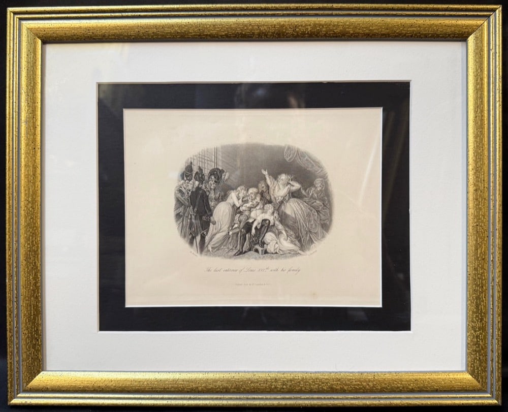 MARIE ANTOINETTE AND LOUIS XVI FINAL FAREWELL, FRENCH REVOLUTION TRAGEDY ENGRAVING FISHER SON & CO.,: A profoundly emotional and historically charged 19th-century engraving capturing the final private moment between Louis XVI and Marie Antoinette with their children—just hours before the king