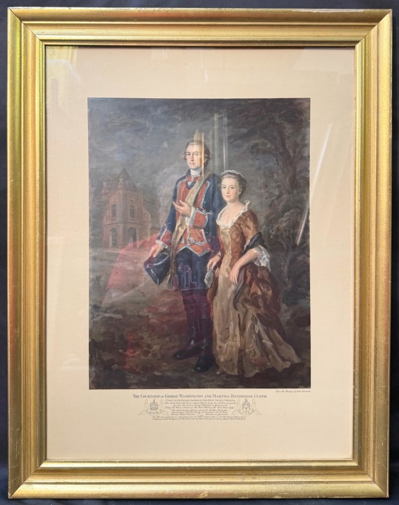 GEORGE WASHINGTON AND MARTHA CUSTIS COURTSHIP PRINT AFTER DAVID SILVETTE, FRAMED COLONIAL AMERICANA, (1 of 5)
