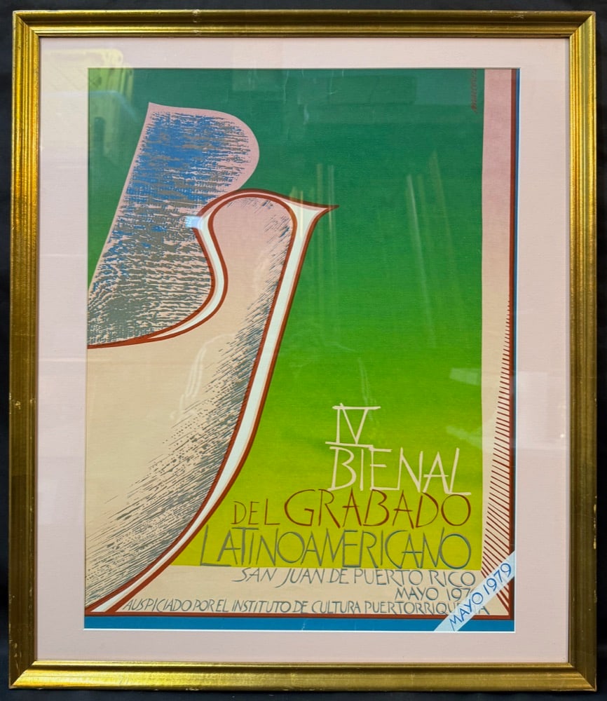 ANTONIO MARTORELL IV BIENAL DEL GRABADO LATINOAMERICANO 1979 POSTER, SAN JUAN PUERTO RICO, LATIN: A striking and culturally significant original 1979 exhibition poster created for the IV Bienal del Grabado Latinoamericano (4th Latin American Print Biennial) held in San Juan, Puerto Rico, sponsored