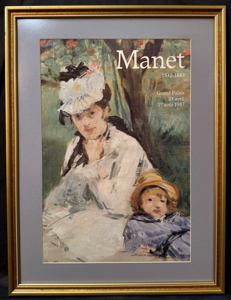 EDOUARD MANET (1832-1883) ORIGINAL, GRAND PALAIS RETYROSPECTIVE EXHIBITION POSTER, 1983, 22IN x: An elegant and authentic museum exhibition poster created for the major 1983 Manet retrospective at the Grand Palais, Paris, held from 23 April to 1 August 1983. Organized in commemoration of the cent