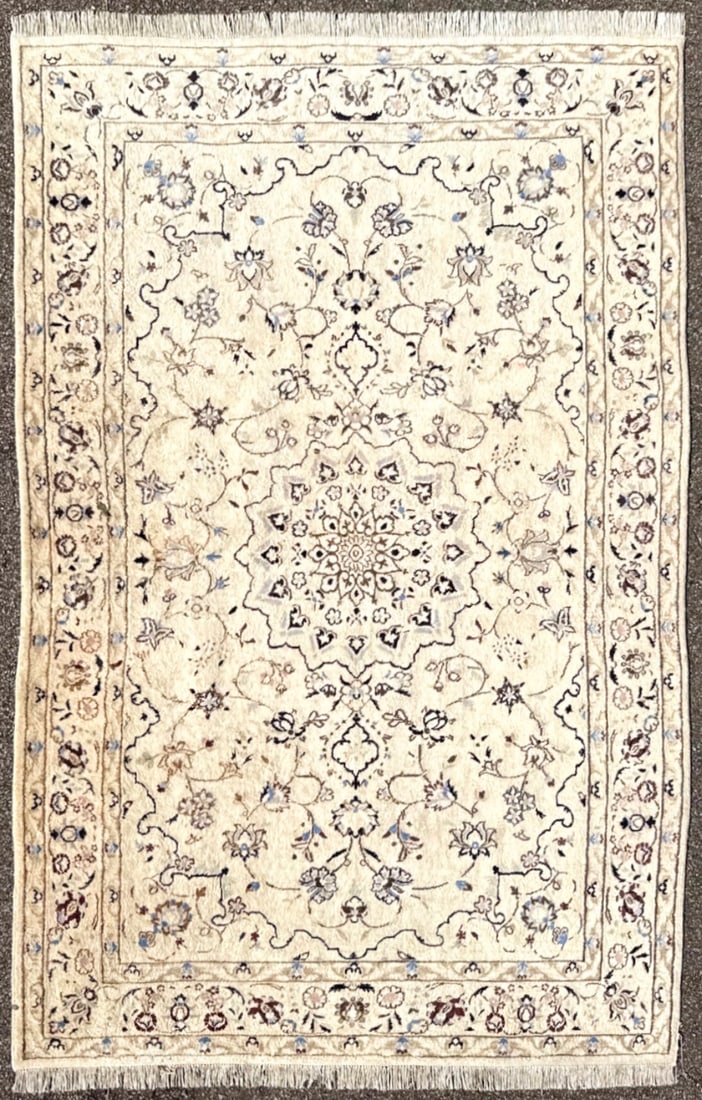 NAIN HAND KNOTTED RUG, 6.4 x 9.9 (193cm x 297cm): Vintage Nain rug was hand knotted in Iran of 100 percent natural wool on a cotton foundation. This rug is 60+ years old, has medium to low wool piles and is in excellent condition for its age.