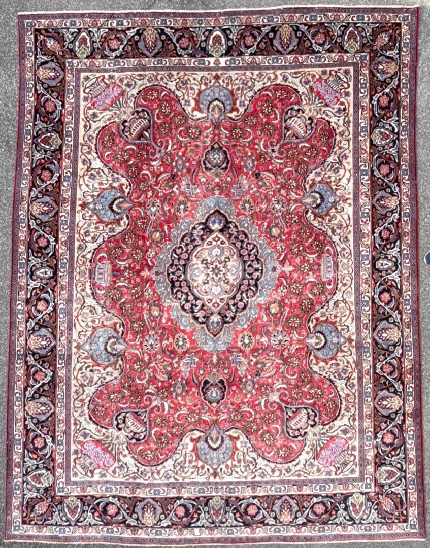 VINTAGE PERSIAN KASHMAR ARCHEOLOGY HAND KNOTTED RUG, 9.5 x 12.5 (287cm x 378cm): Vintage Persian Kashmar Archeology rug was hand knotted in Iran of 100 percent natural wool on a cotton foundation. This rug is 70+ years old, has medium wool piles and is in excellent condition for i