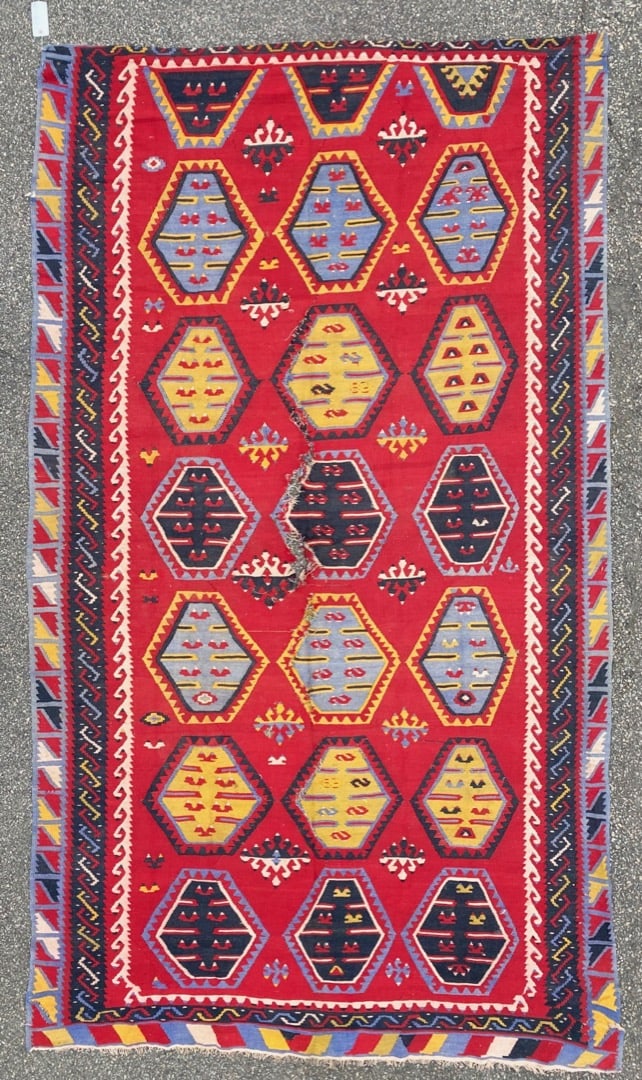 QASHQAI KILIM HAND KNOTTED RUNNER, 6.0 x 11.0 (183cm x 335cm): Offered here is a vintage Qashqai Kazak flat weave runner was hand knotted in Afghanistan of 100 percent natural wool and has flat weave wool piles and is in excellent condition for its age. Beautiful