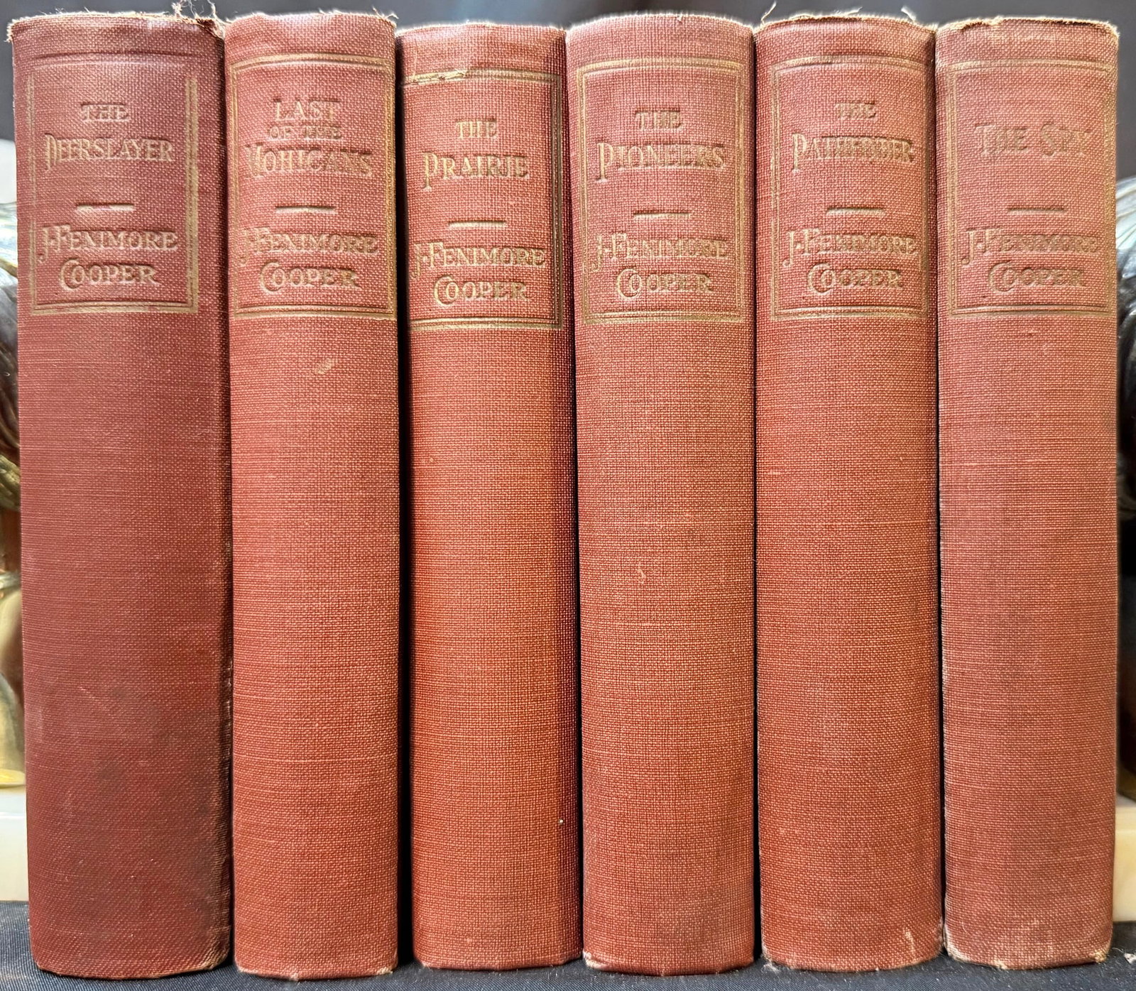 JAMES FENIMORE COOPER THE LEATHERSTOCKING TALES, UNCAS EDITION, COMPLETE 6 VOLUMES SET: A complete and uniform, six-volume set of The Leatherstocking Tales by James Fenimore Cooper, issued as the Uncas Edition by the Current Literature Publishing Company (New York) in the late 19th to ea